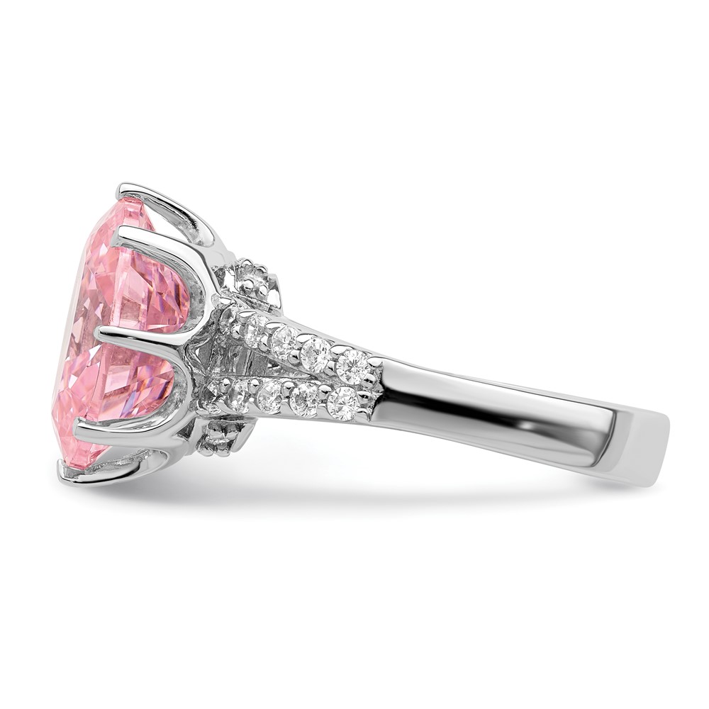 Sterling Silver Rhodium-plated 12x10 Oval Pink & White CZ Ring (QR7042-8)