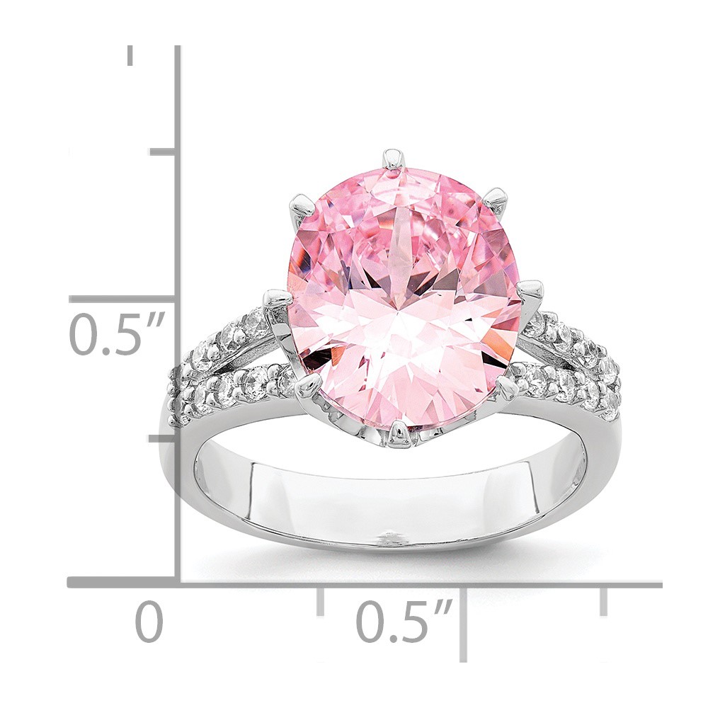 Sterling Silver Rhodium-plated 12x10 Oval Pink & White CZ Ring (QR7042-8)