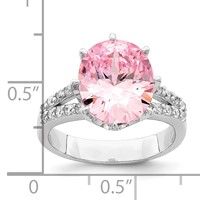 Sterling Silver Rhodium-plated 12x 10 Oval Pink & White CZ Ring view 4