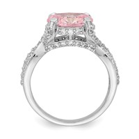 Sterling Silver Rhodium-plated Pink 10x 8 Oval CZ Ring view 2