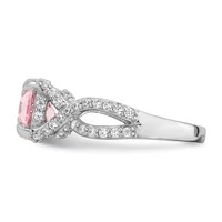 Sterling Silver Rhodium-plated Pink 10x 8 Oval CZ Ring view 3