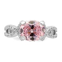Sterling Silver Rhodium-plated Pink 10x 8 Oval CZ Ring view 4