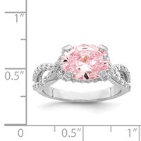 Sterling Silver Rhodium-plated Pink 10x 8 Oval CZ Ring view 5