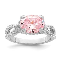 Sterling Silver Rhodium-plated Pink 10x 8 Oval CZ Ring view 1