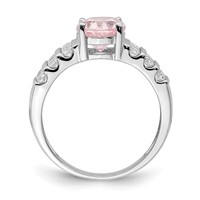 Sterling Silver Rhodium-plated Oval Pink & White CZ Ring view 2