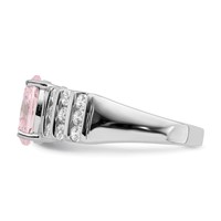 Sterling Silver Rhodium-plated Oval Pink & White CZ Ring view 3