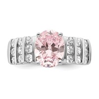 Sterling Silver Rhodium-plated Oval Pink & White CZ Ring view 4