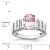 Sterling Silver Rhodium-plated Oval Pink & White CZ Ring view 5