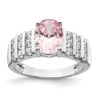 Sterling Silver Rhodium-plated Oval Pink & White CZ Ring view 1