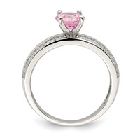 Sterling Silver Rhodium-plated Pink and Clear CZ Ring view 2