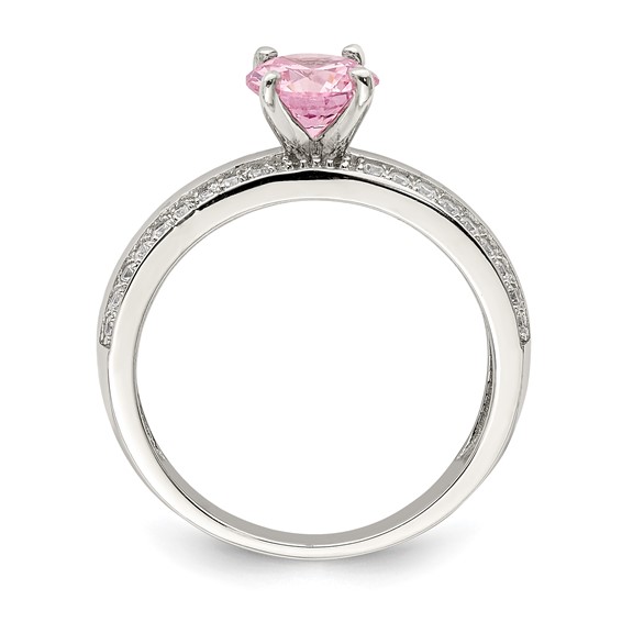 Sterling Silver Rhodium-plated Pink and Clear CZ Ring