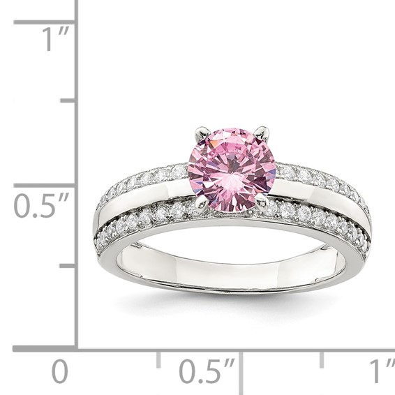 Sterling Silver Rhodium-plated Pink and Clear CZ Ring