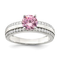 Sterling Silver Rhodium-plated Pink and Clear CZ Ring view 1
