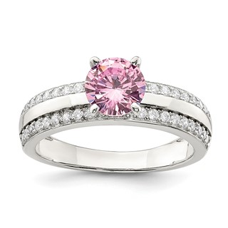 Sterling Silver Rhodium-plated Pink and Clear CZ Ring