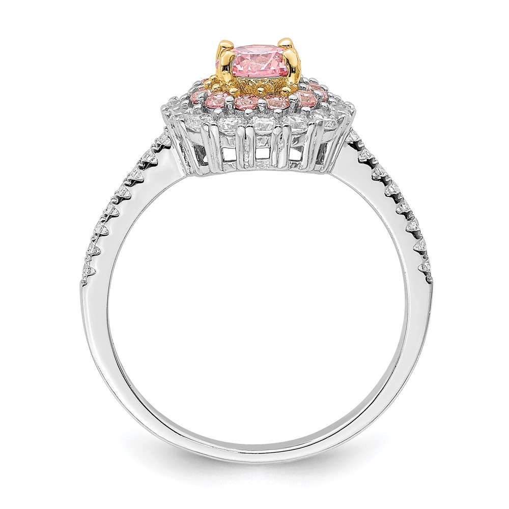 Sterling Silver Rhodium-plated/Gold-tone Pink & White CZ R/C Ring (QR7049-6)