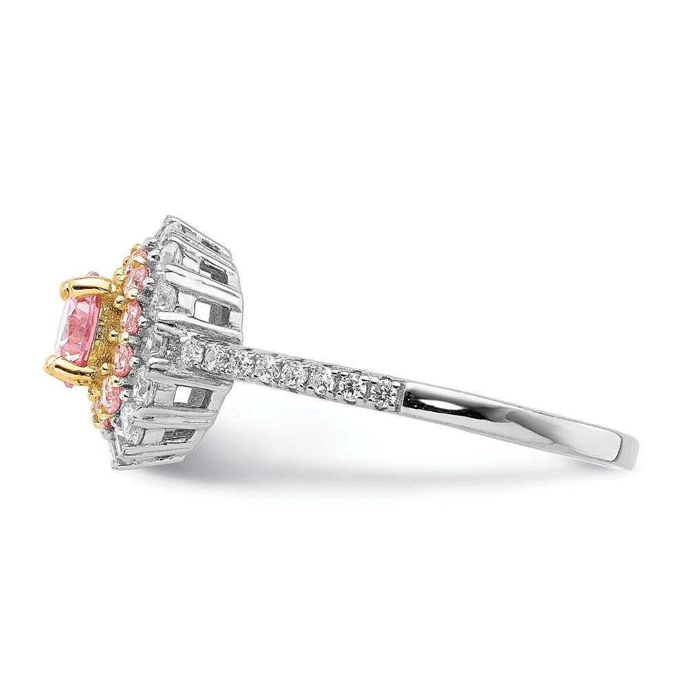 Sterling Silver Rhodium-plated/Gold-tone Pink & White CZ R/C Ring (QR7049-6)