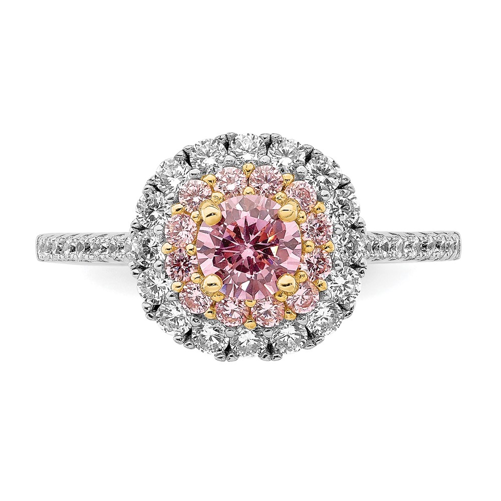 Sterling Silver Rhodium-plated/Gold-tone Pink & White CZ R/C Ring (QR7049-6)