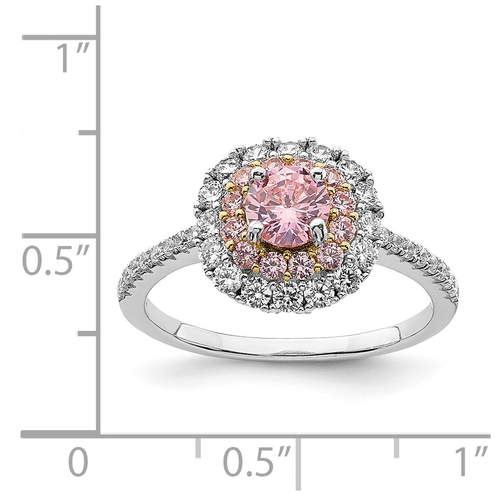Sterling Silver Rhodium-plated/Gold-tone Pink & White CZ R/C Ring (QR7049-6)