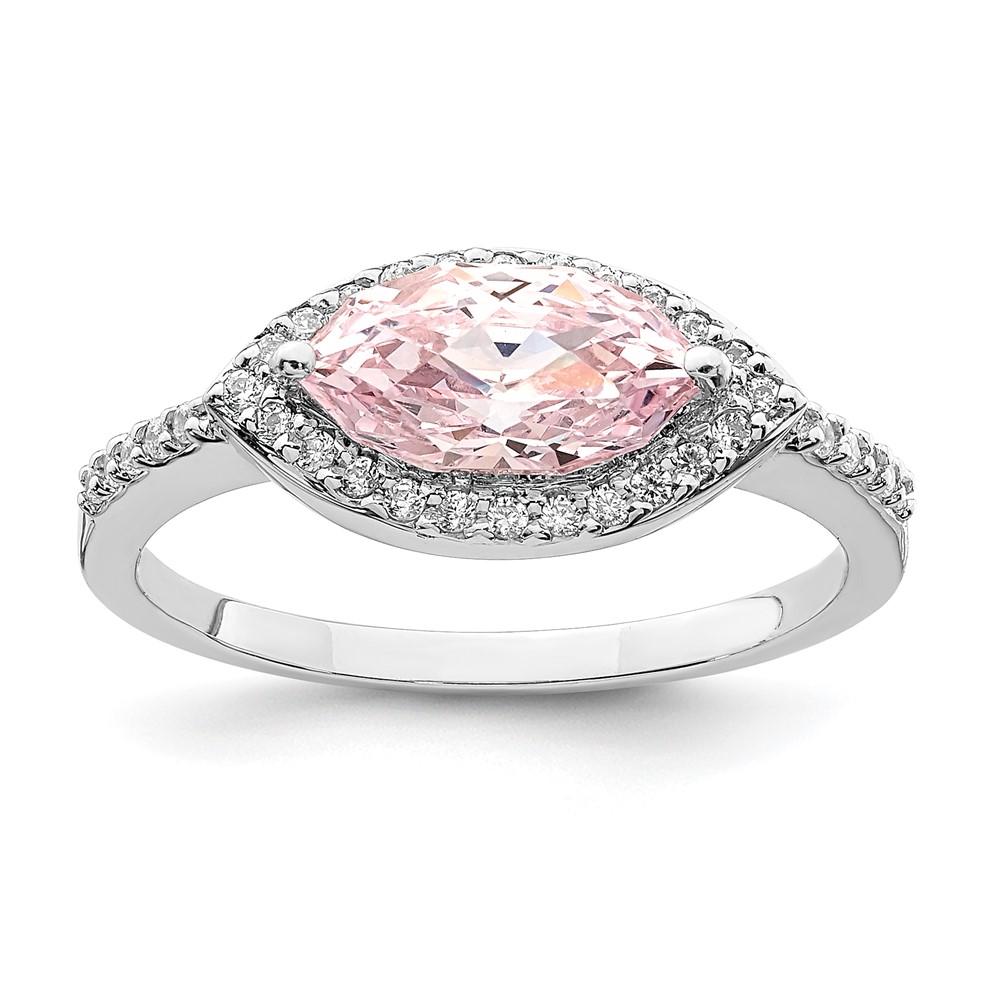 Sterling Silver Rhodium-plated 10x 5 Pink Marquise CZ Ring