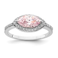 Sterling Silver Rhodium-plated 10x 5 Pink Marquise CZ Ring view 1