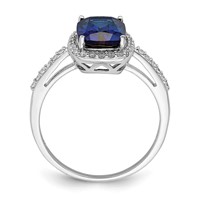 Sterling Silver Rhodium-plated Created Blue Sapphire and CZ Ring view 2