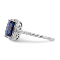 Sterling Silver Rhodium-plated Created Blue Sapphire and CZ Ring view 3
