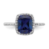 Sterling Silver Rhodium-plated Created Blue Sapphire and CZ Ring view 4