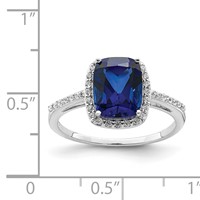 Sterling Silver Rhodium-plated Created Blue Sapphire and CZ Ring view 5