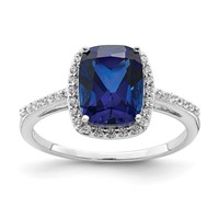 Sterling Silver Rhodium-plated Created Blue Sapphire and CZ Ring view 1