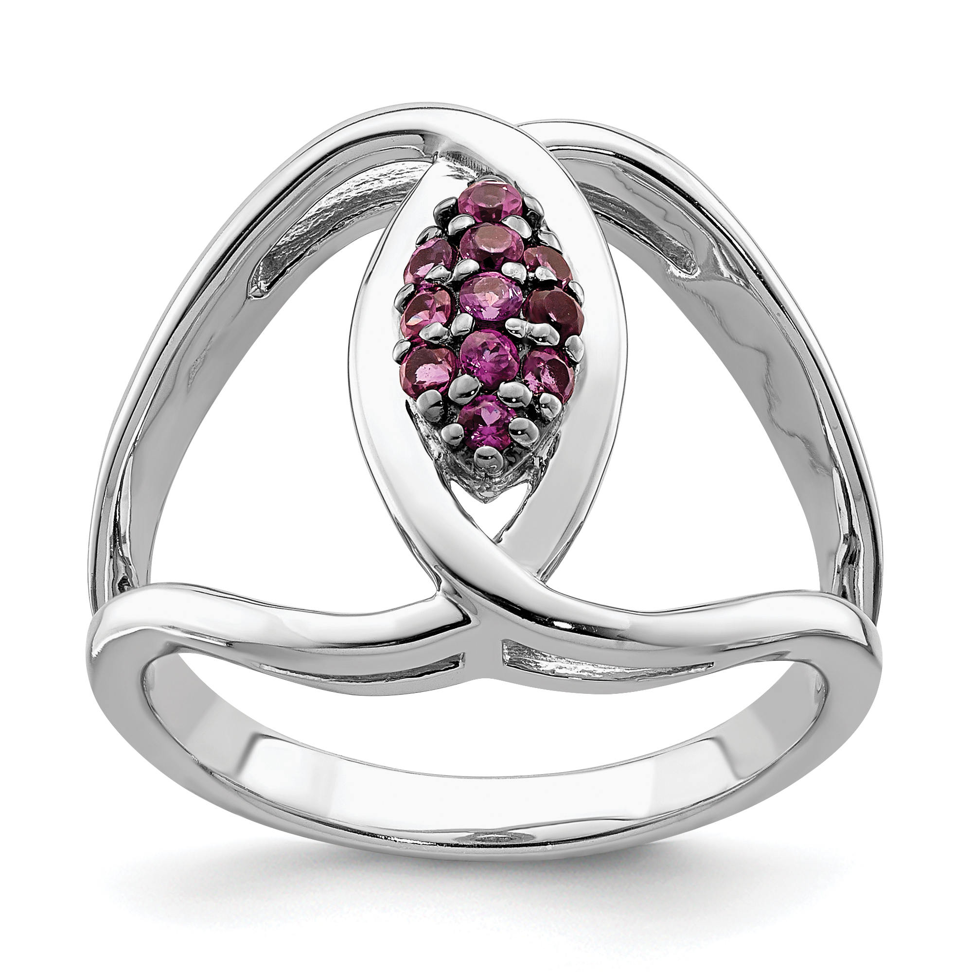 Sterling Silver Rhod-plat Rhodolite Garnet Ring (QR7055-7)