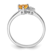 Sterling Silver Rhodium-plated Polished Citrine and Diamond Ring view 2