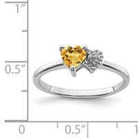Sterling Silver Rhodium-plated Polished Citrine and Diamond Ring view 3