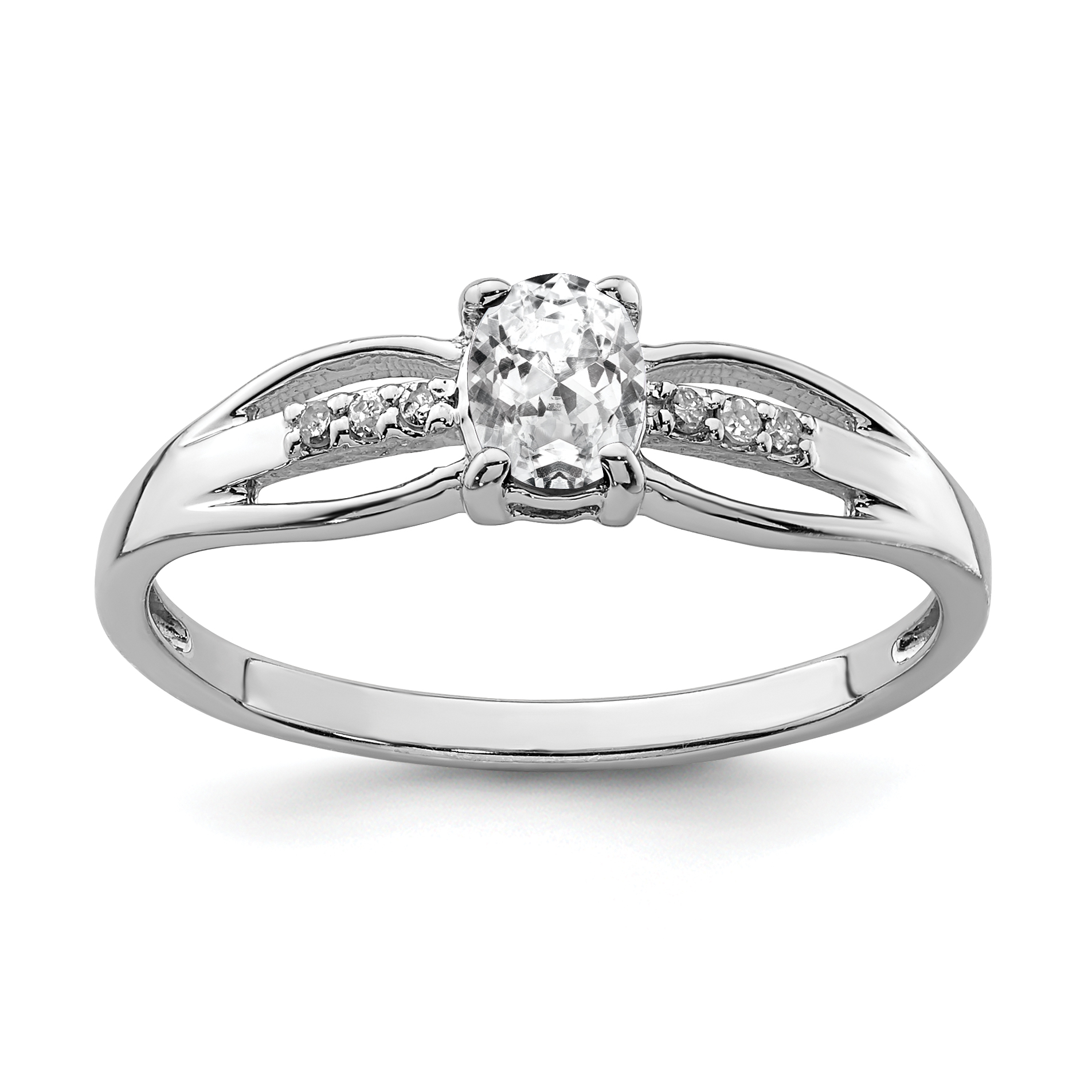 Sterling Silver Rhod-plated Diamond White Topaz Ring (QR7064APR-7)