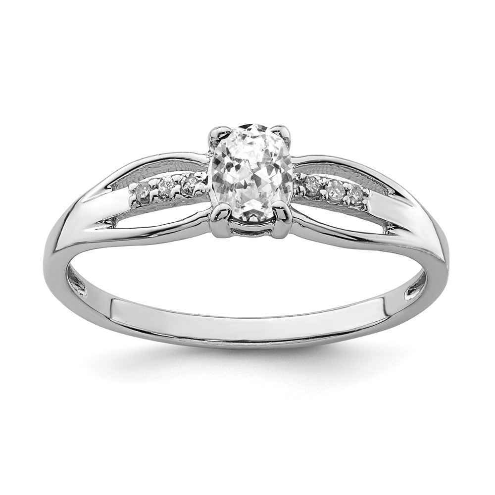 Sterling Silver Rhod-plated Diamond White Topaz Ring (QR7064APR-7)