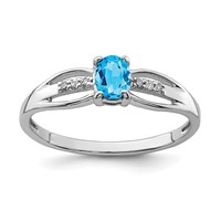 Sterling Silver Rhod-plated Diamond Light Swiss Blue Topaz Ring view 1