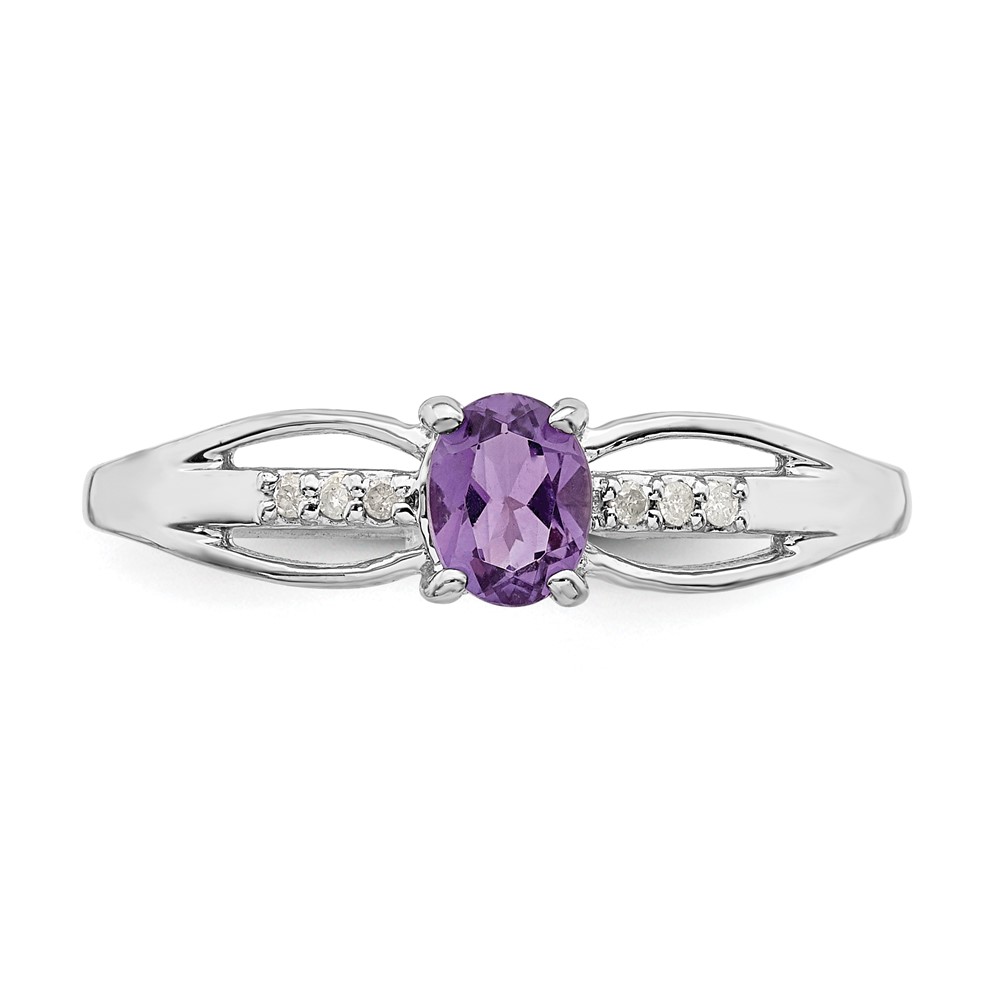 Sterling Silver Rhod-plated Diamond Amethyst Ring (QR7064FEB-6)