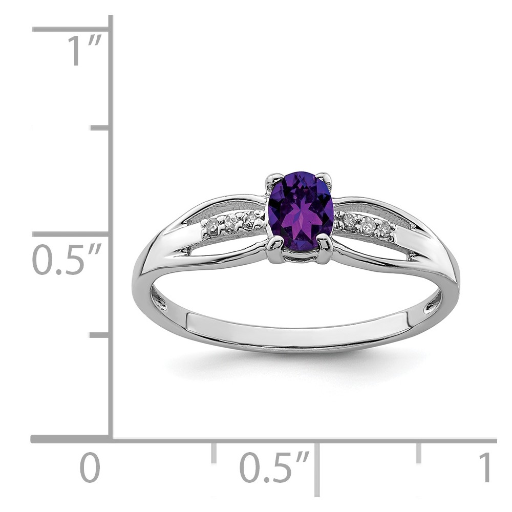 Sterling Silver Rhod-plated Diamond Amethyst Ring (QR7064FEB-6)