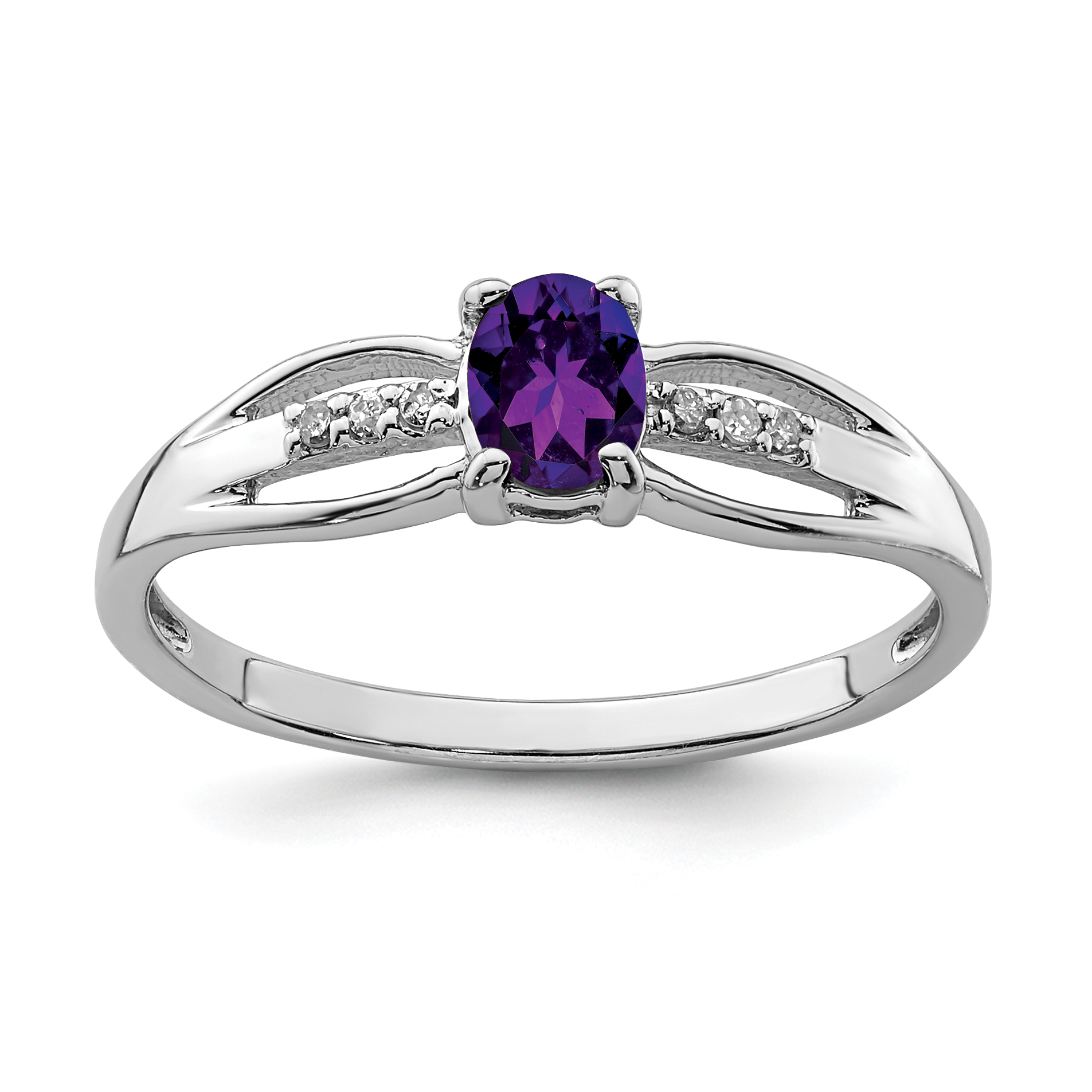 Sterling Silver Rhod-plated Diamond Amethyst Ring (QR7064FEB-6)