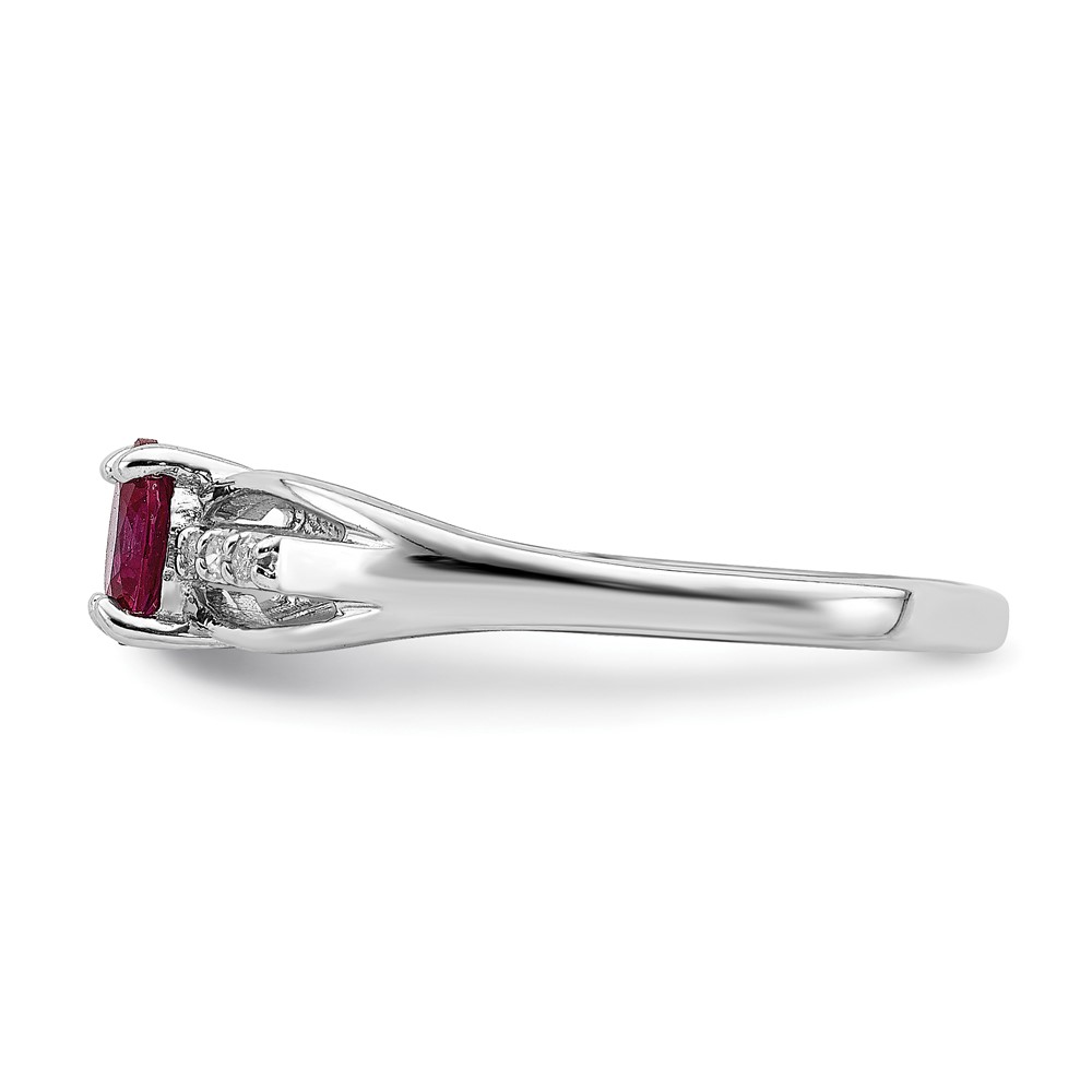 Sterling Silver Rhod-plated Diamond Created Ruby Ring (QR7064JUL-7)