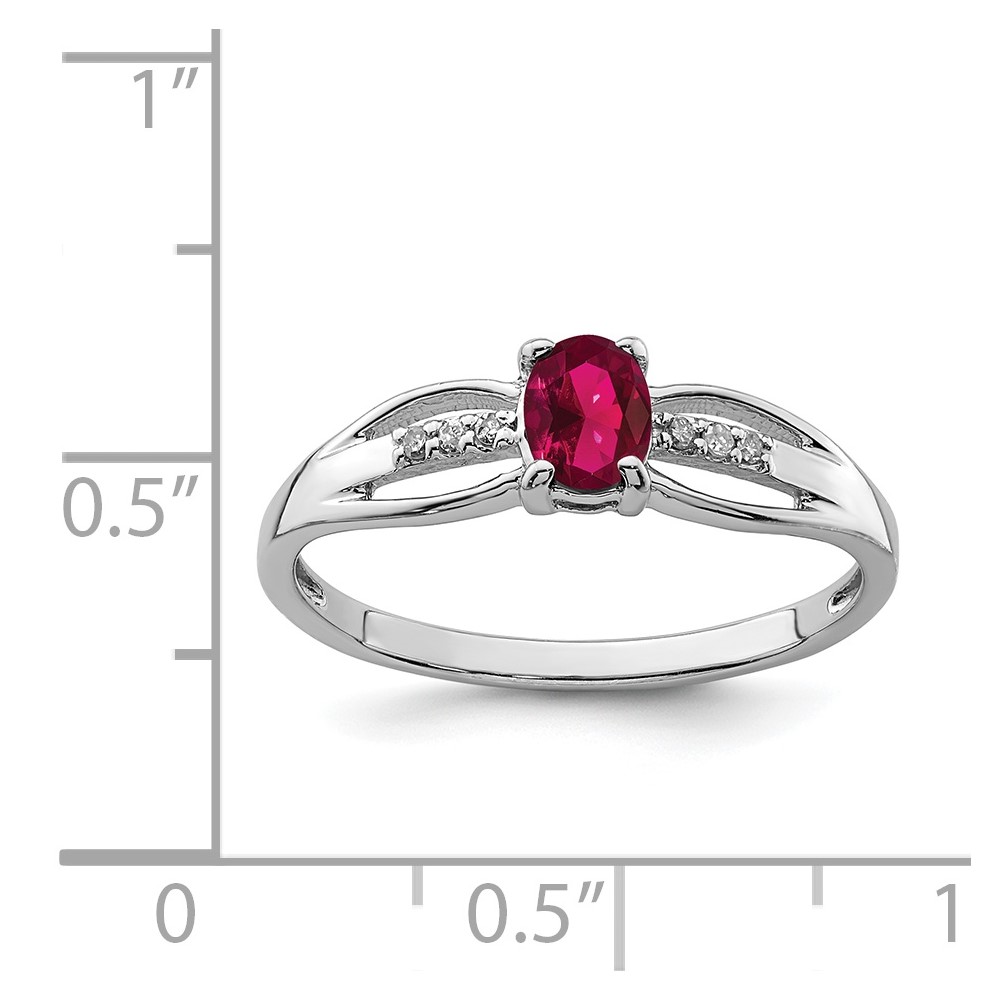 Sterling Silver Rhod-plated Diamond Created Ruby Ring (QR7064JUL-7)