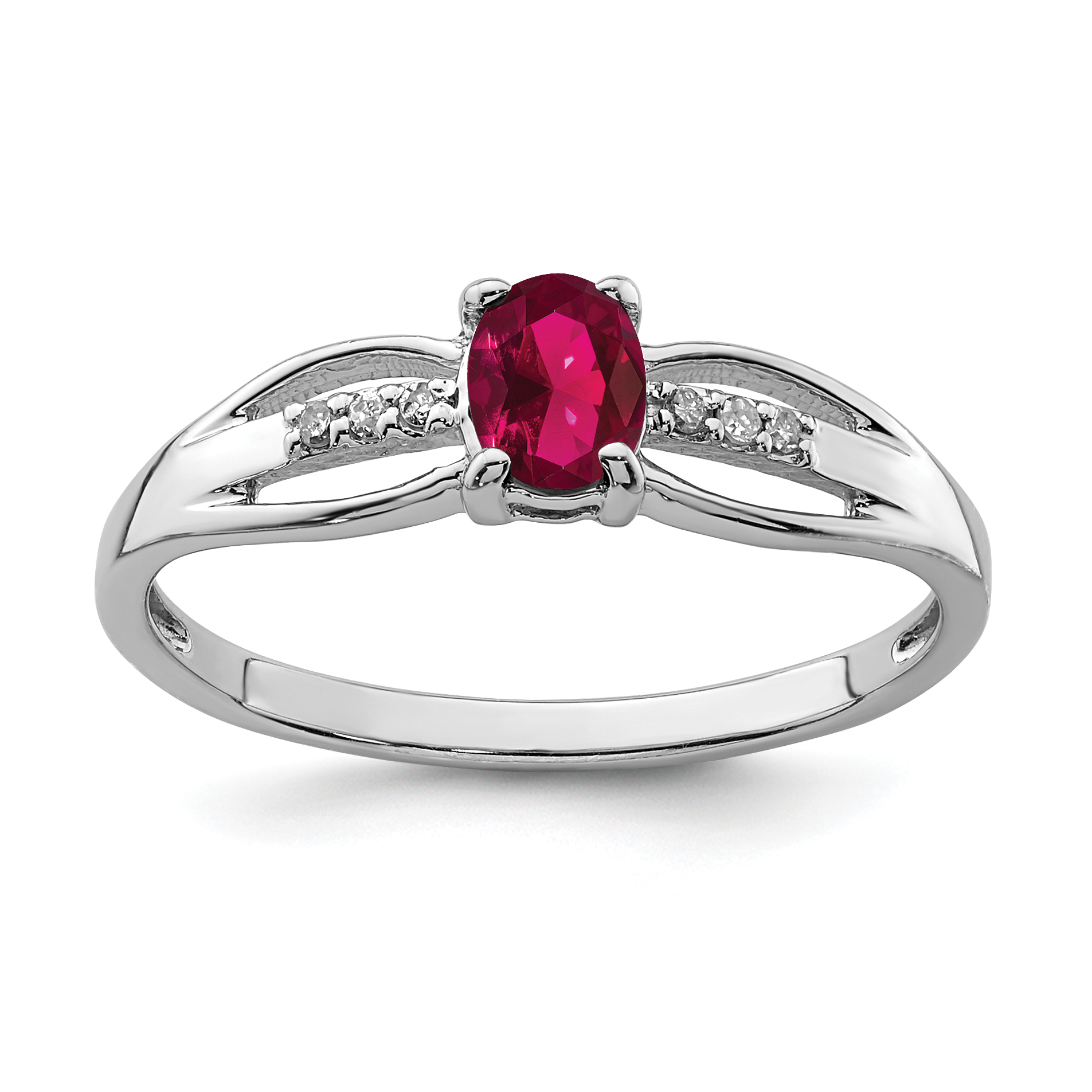 Sterling Silver Rhod-plated Diamond Created Ruby Ring (QR7064JUL-7)