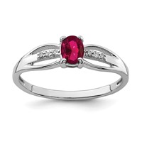 Sterling Silver Rhod-plated Diamond Created Ruby Ring view 1