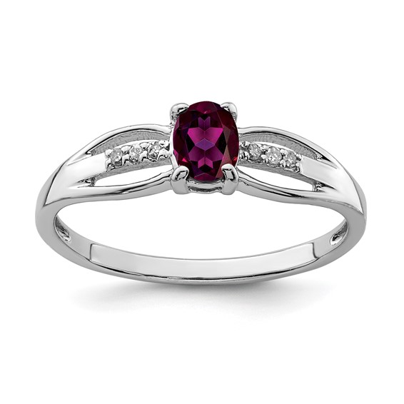 Sterling Silver Rhodium plated Diamond and Gemstone Ring 
