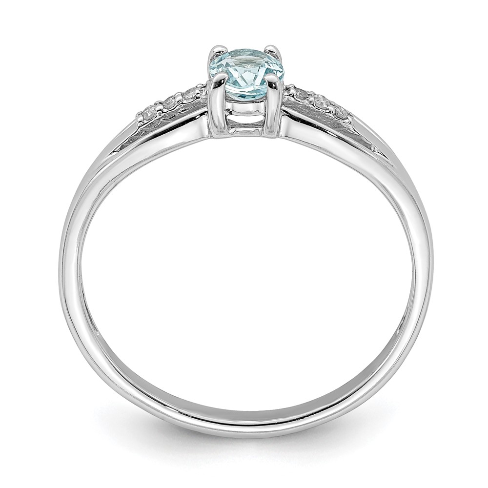 Sterling Silver Rhod-plated Diamond Aquamarine Ring (QR7064MAR-8)