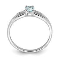 Sterling Silver Rhod-plated Diamond Aquamarine Ring view 2