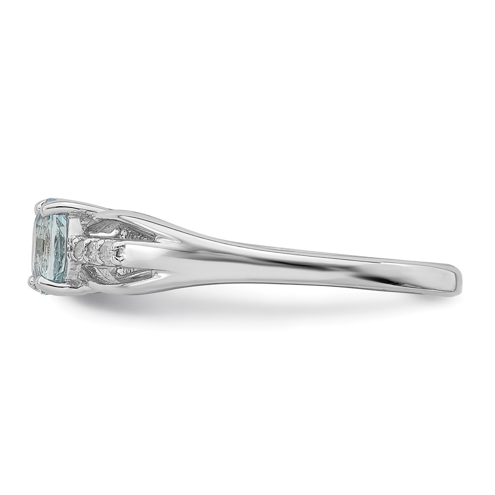 Sterling Silver Rhod-plated Diamond Aquamarine Ring (QR7064MAR-8)