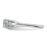 Sterling Silver Rhod-plated Diamond Aquamarine Ring view 4