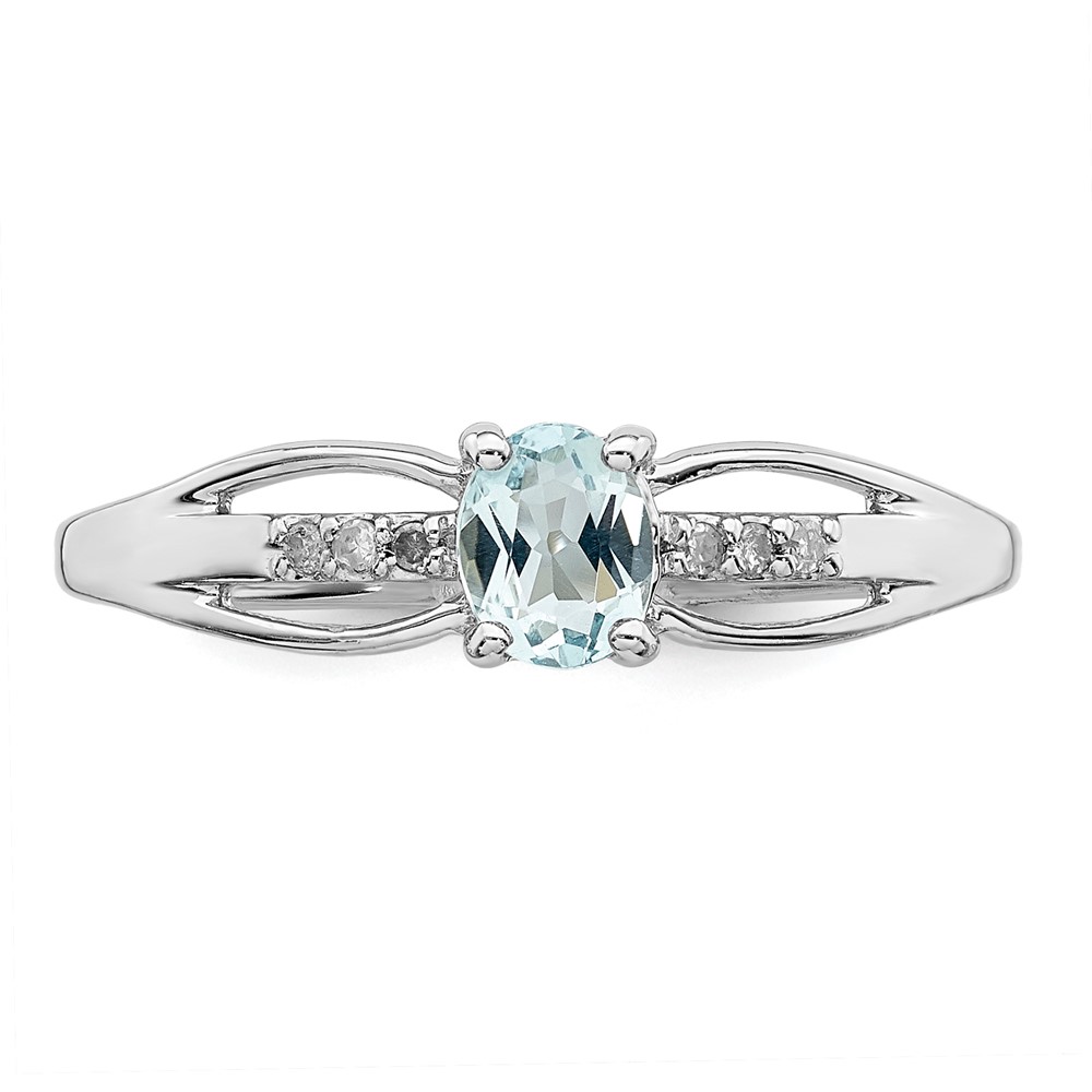 Sterling Silver Rhod-plated Diamond Aquamarine Ring (QR7064MAR-8)
