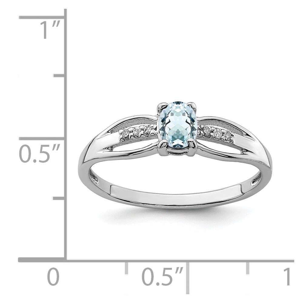 Sterling Silver Rhod-plated Diamond Aquamarine Ring (QR7064MAR-8)