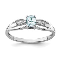 Sterling Silver Rhod-plated Diamond Aquamarine Ring view 1